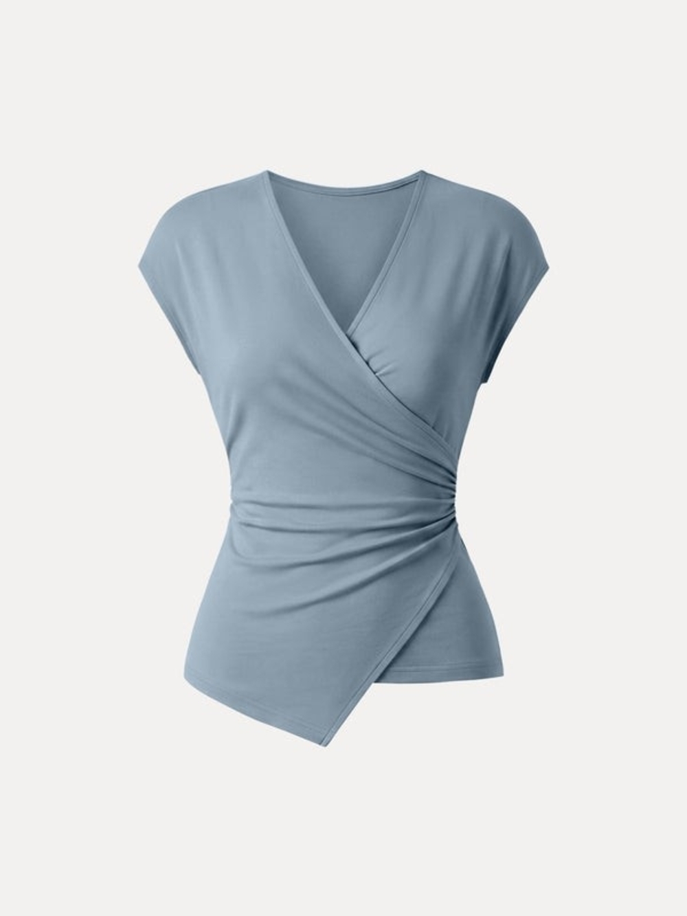 OGL Lyocell Wool Surplice Cap Sleeve Asymmetrical Top